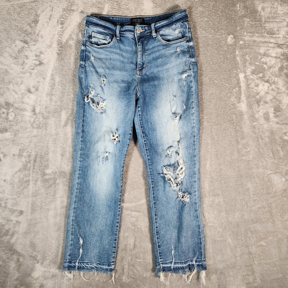 Judy‎ Blue Distressed Jeans Women's 29X26 9/29 Raw Hem Straight Ankle JB82436MD